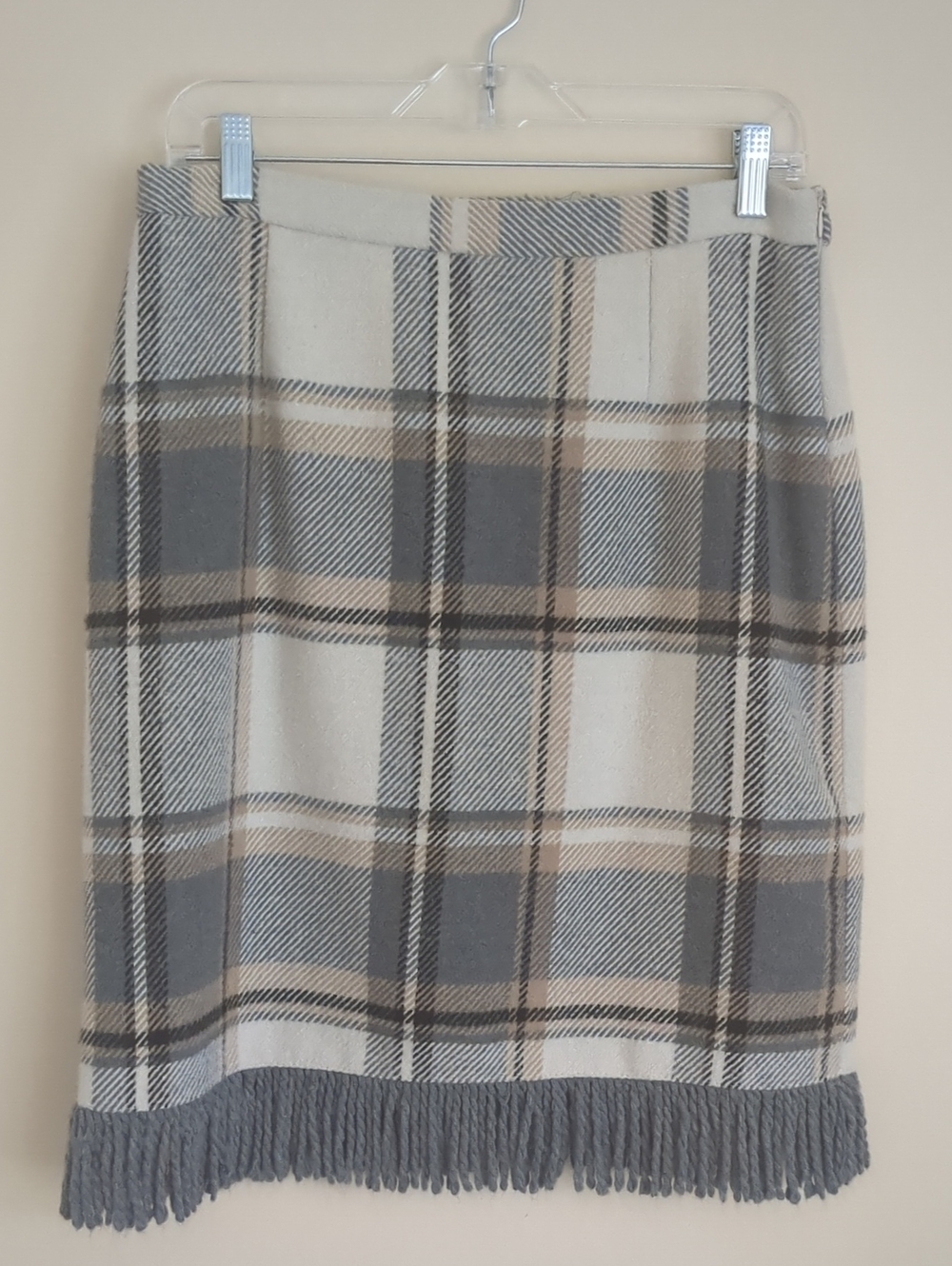 Medium For Cynthia Plaid Fringe Hem Skirt